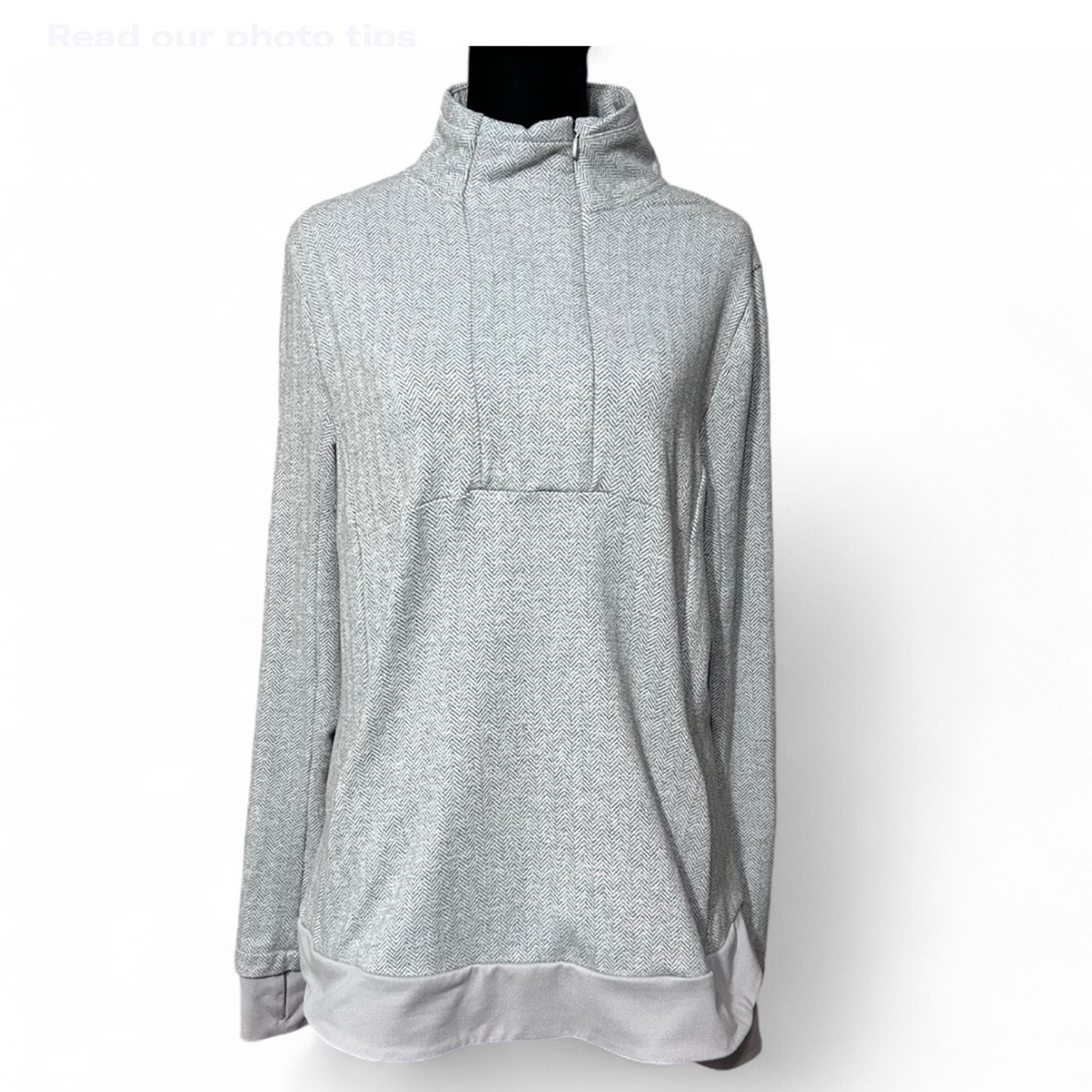 Kyodan Light Gray Cozy Crowl Neck  Sweater With Half Zipper And Front Pocket L.